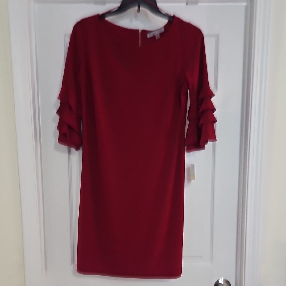 Danny & Nicole Red Cocktail Sheath Dress with 3/4 Bell Sleeves